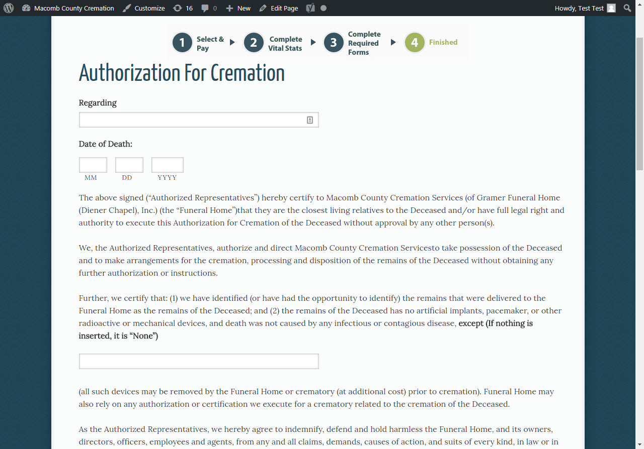 Authorization for Cremation Form